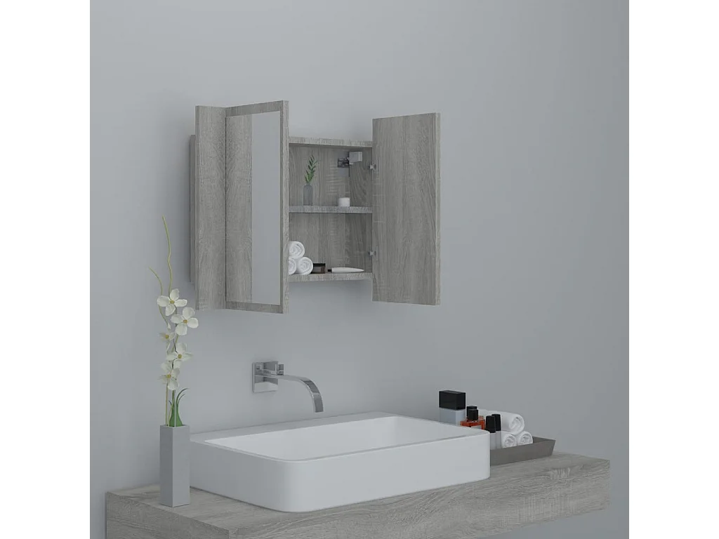 Mobiletto con specchio LED Sonoma Grey 60x12x45 cm in legno ingegnerizzato