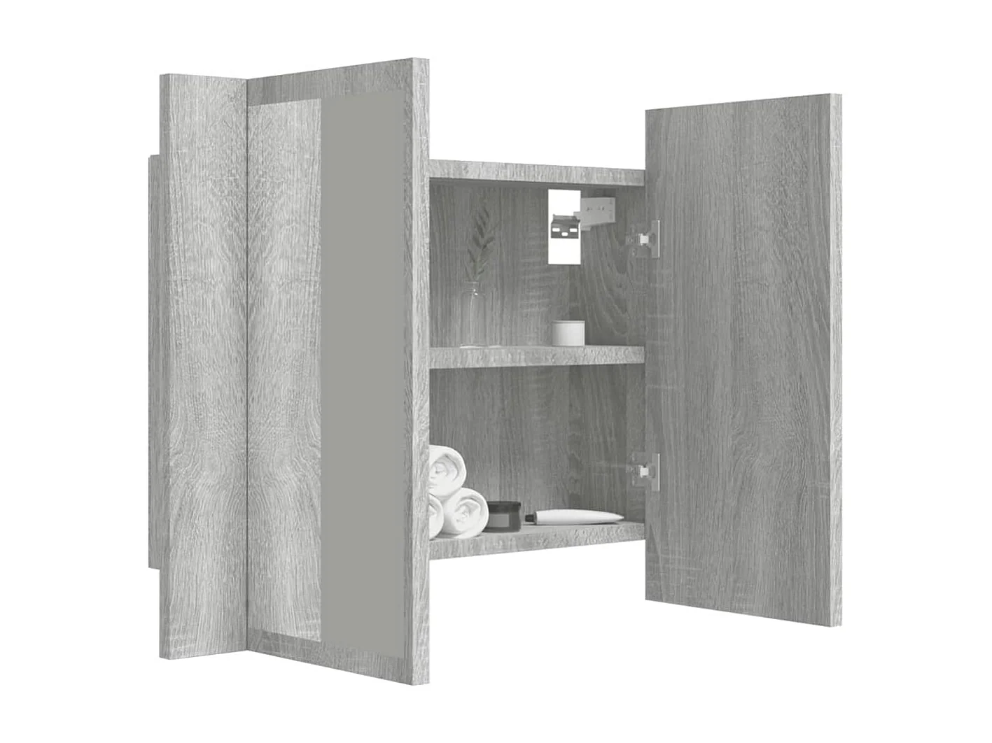 Mobiletto con specchio LED Sonoma Grey 60x12x45 cm in legno ingegnerizzato