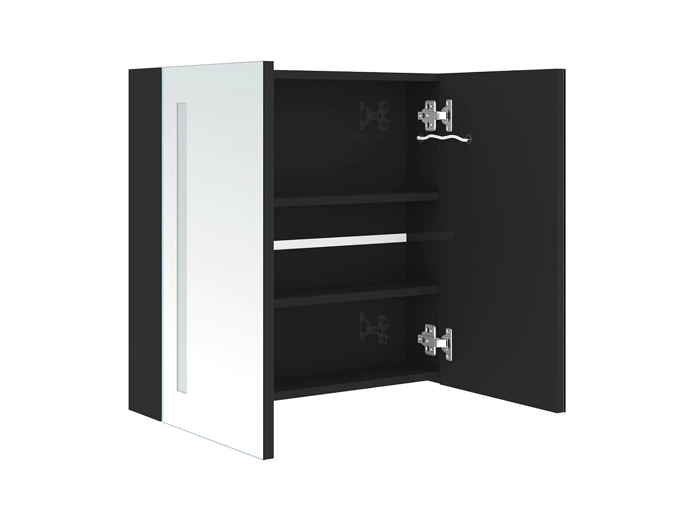 Armoire de salle de bain à miroir LED noir brillant 62x14x60 cm