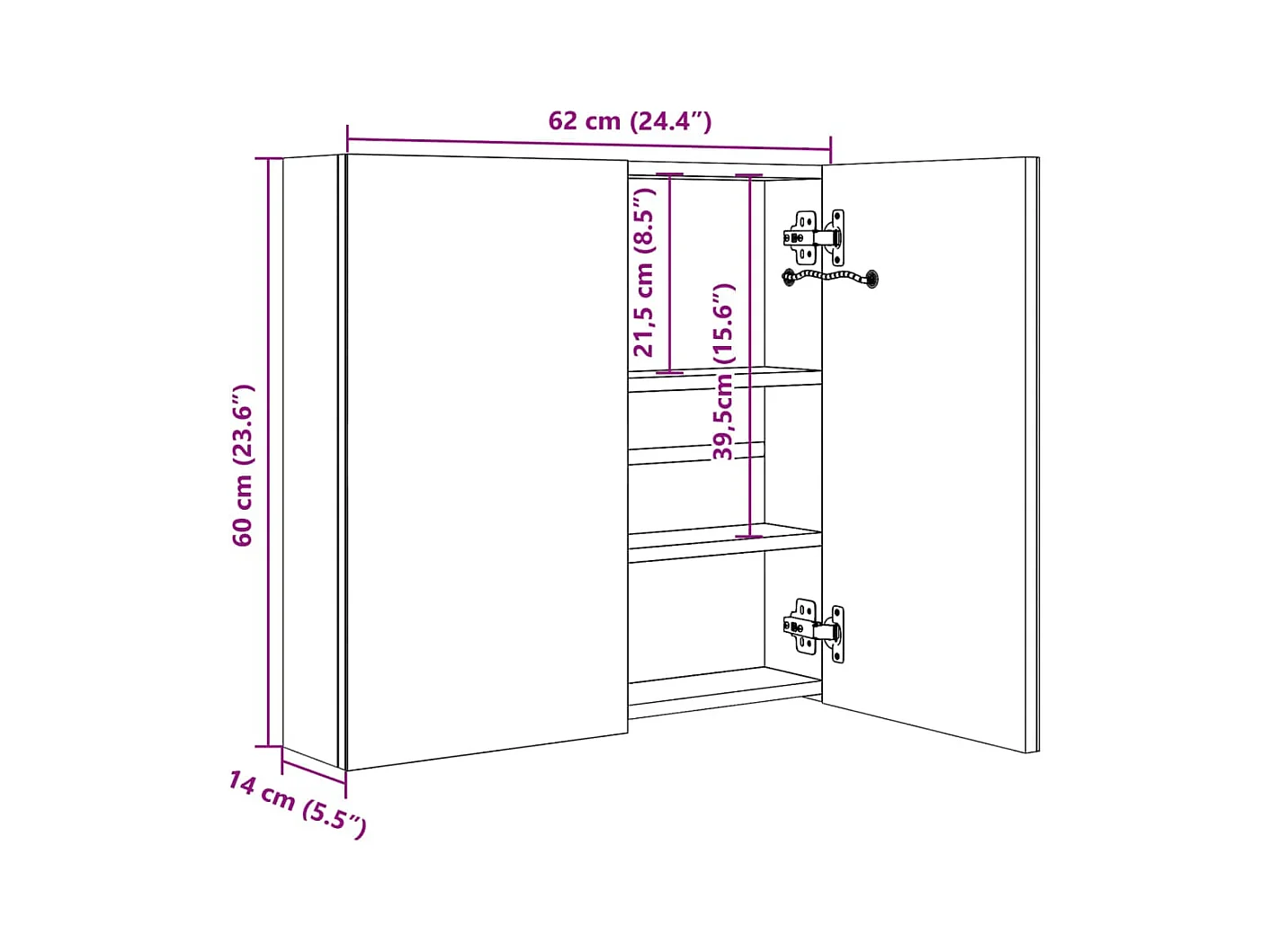 Armoire de salle de bain à miroir LED noir brillant 62x14x60 cm