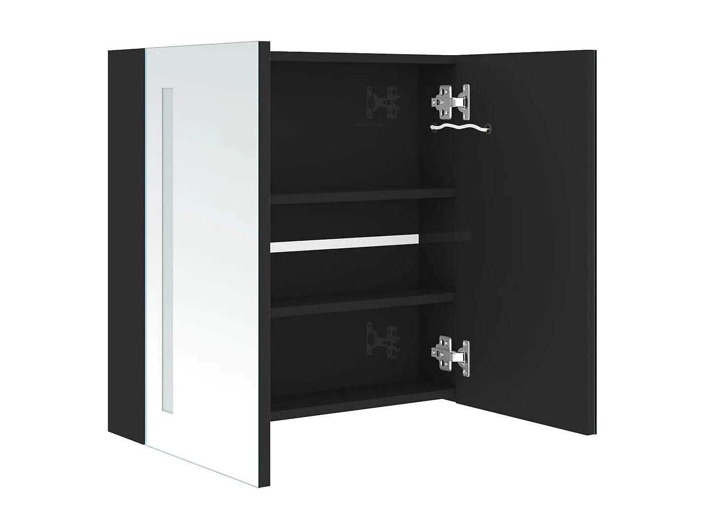 Armoire de salle de bain à miroir LED noir brillant 62x14x60 cm