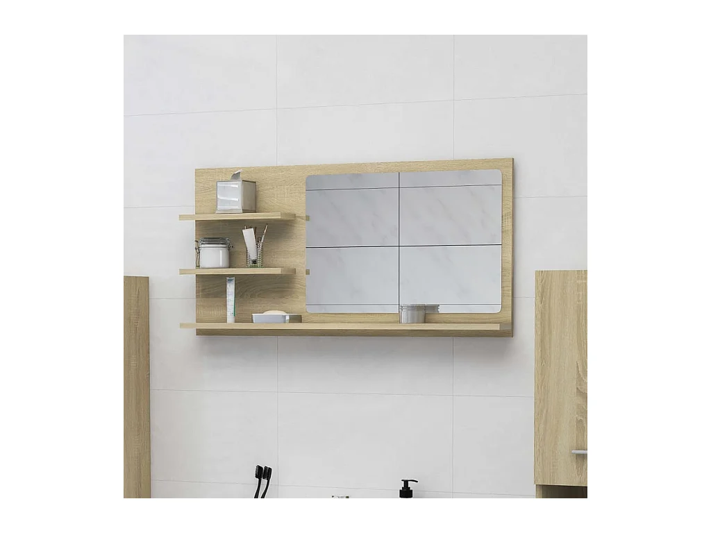 Specchio da bagno in legno ingegnerizzato di rovere Sonoma