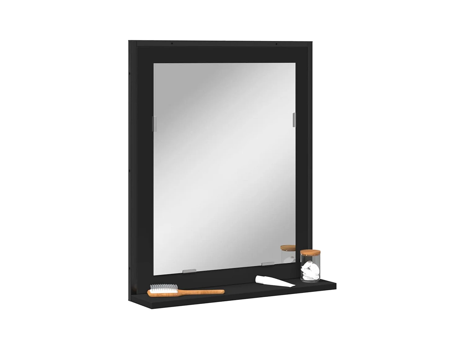 Miroir de salle de bain avec étagère noir bois d’ingénierie