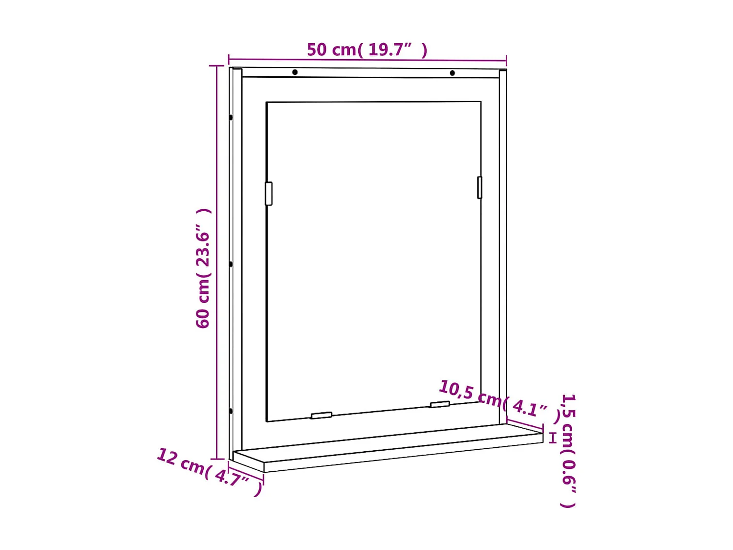 Miroir de salle de bain avec étagère noir bois d’ingénierie