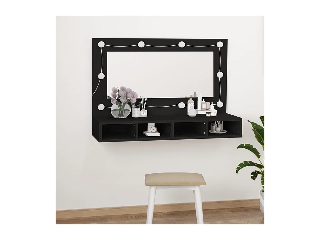 Armario espejo con LED negro 90x31,5x62 cm