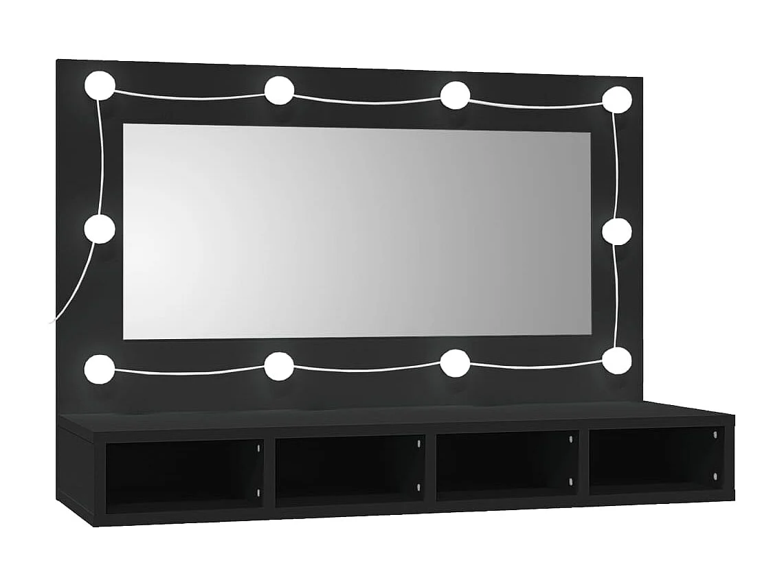 Armario espejo con LED negro 90x31,5x62 cm