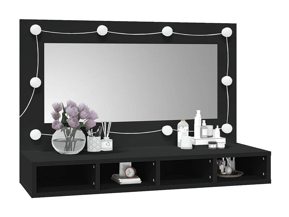 Armoire à miroir avec LED noir 90x31,5x62 cm