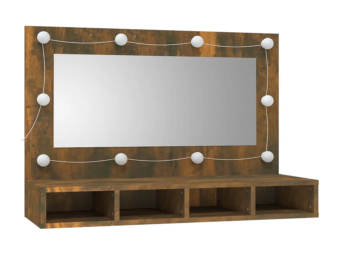 Armario espejo con LED Roble ahumado 90x31,5x62 cm