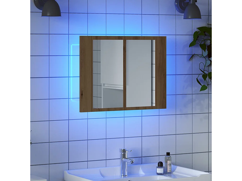 Armario con espejo LED fabricado a mano en roble 60x12x45cm madera de ingeniería