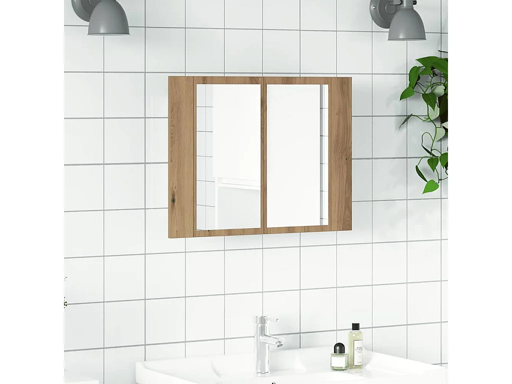 Armario con espejo LED fabricado a mano en roble 60x12x45cm madera de ingeniería