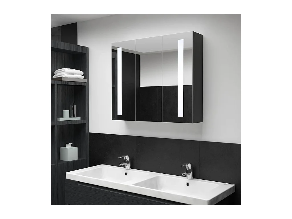 Mobiletto bagno con specchio LED 89x14x62 cm