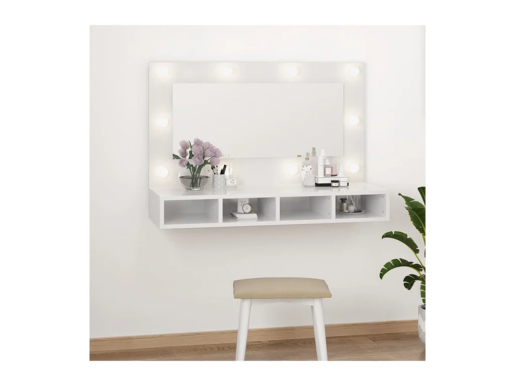 Armario espejo con LED Blanco brillo 90x31,5x62 cm