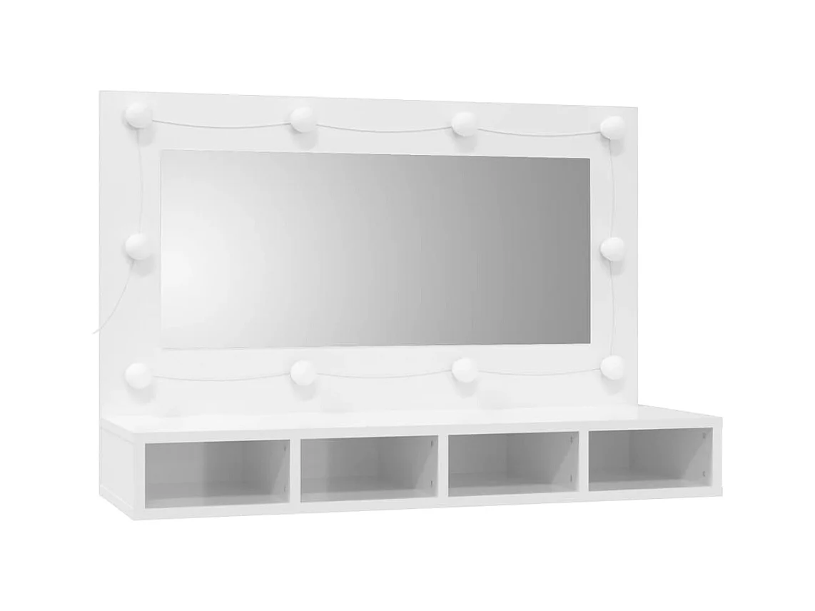 Armario espejo con LED Blanco brillo 90x31,5x62 cm