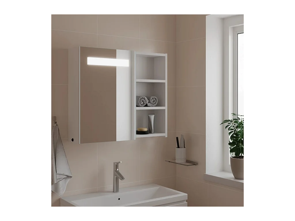 Mobiletto specchio da bagno con LED bianco 60x13x52 cm