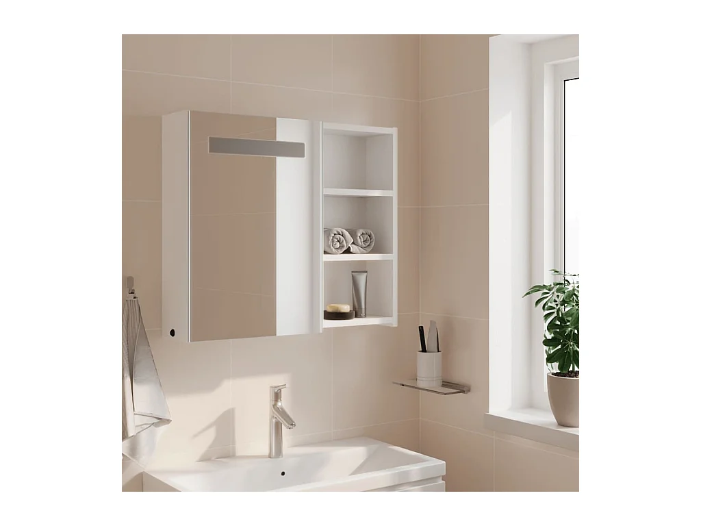 Mobiletto specchio da bagno con LED bianco 60x13x52 cm
