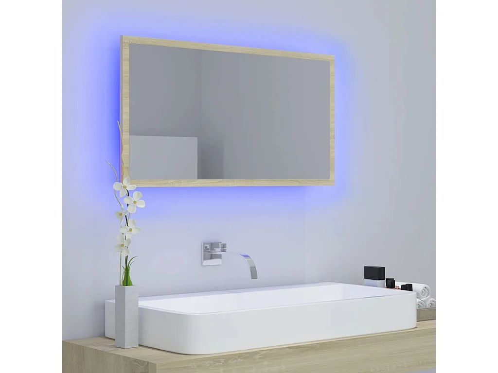 Espejo de baño LED roble Sonoma 80x8,5x37 cm Acrílico