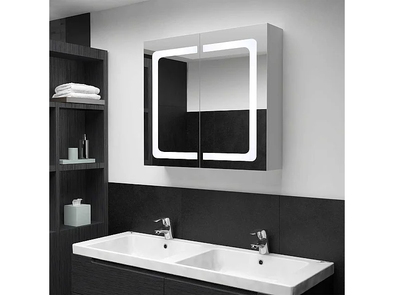 Mobiletto da bagno con specchio LED 80x12,2x68 cm