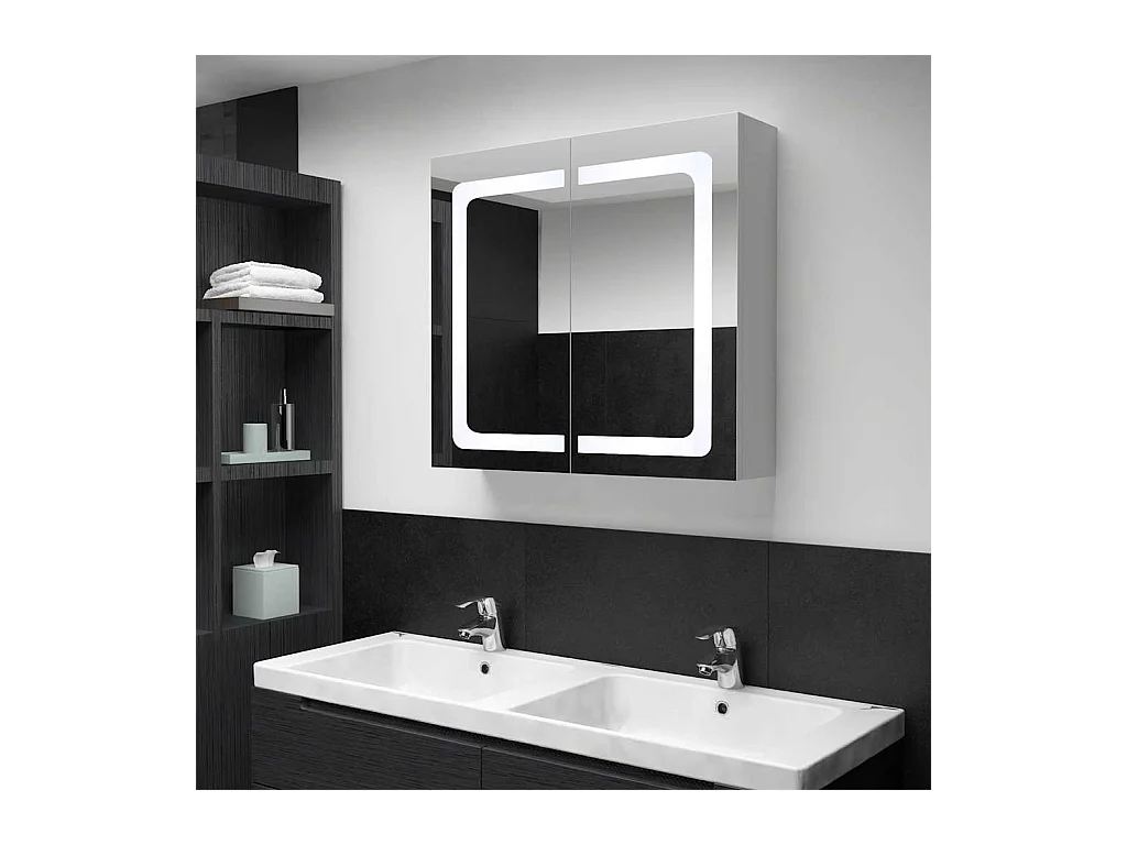 Mobiletto da bagno con specchio LED 80x12,2x68 cm