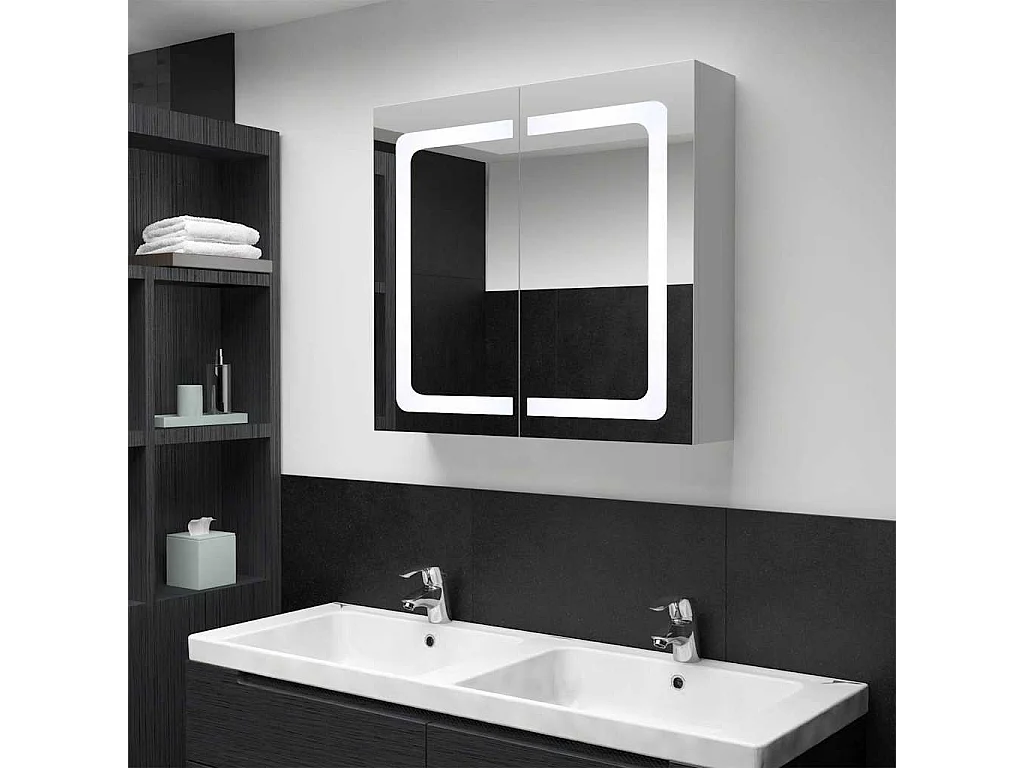 Mobiletto da bagno con specchio LED 80x12,2x68 cm