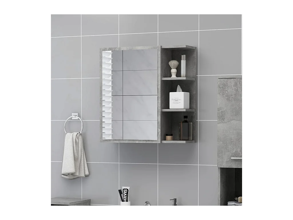 Mobiletto per bagno con specchio in legno ingegnerizzato grigio cemento
