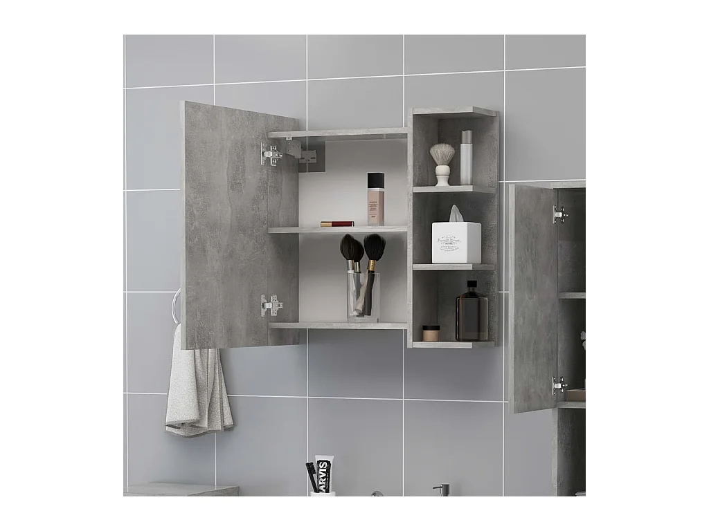 Mobiletto per bagno con specchio in legno ingegnerizzato grigio cemento