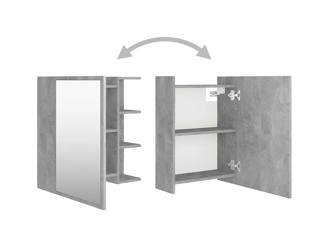 Mobiletto per bagno con specchio in legno ingegnerizzato grigio cemento