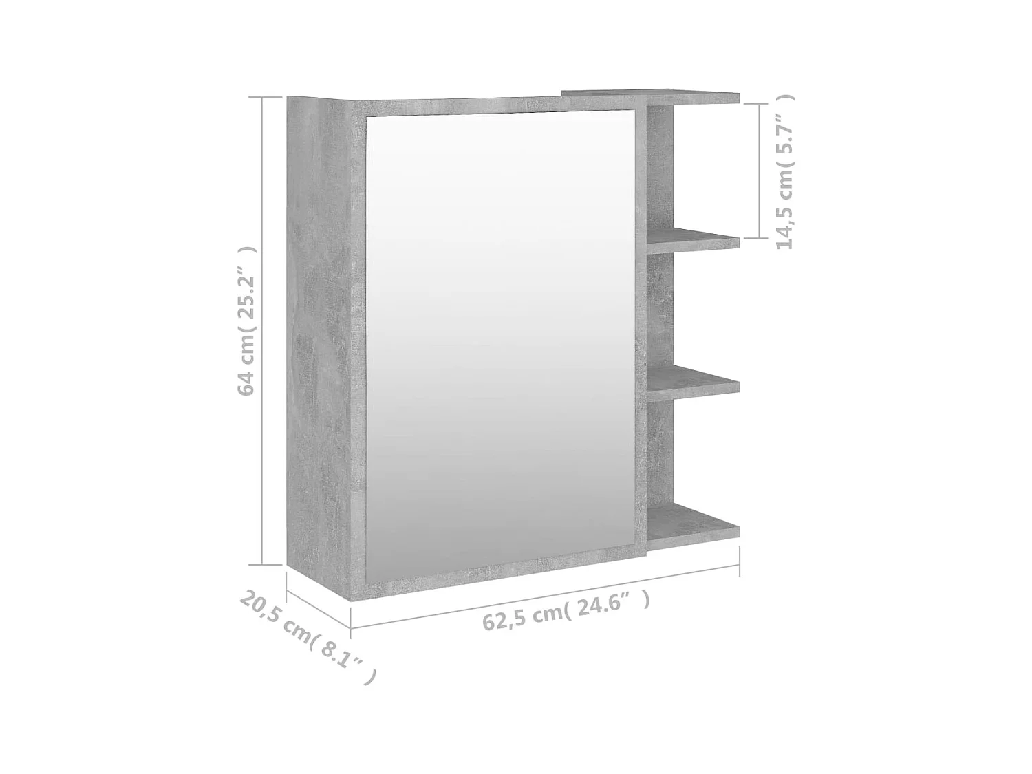 Mobiletto per bagno con specchio in legno ingegnerizzato grigio cemento