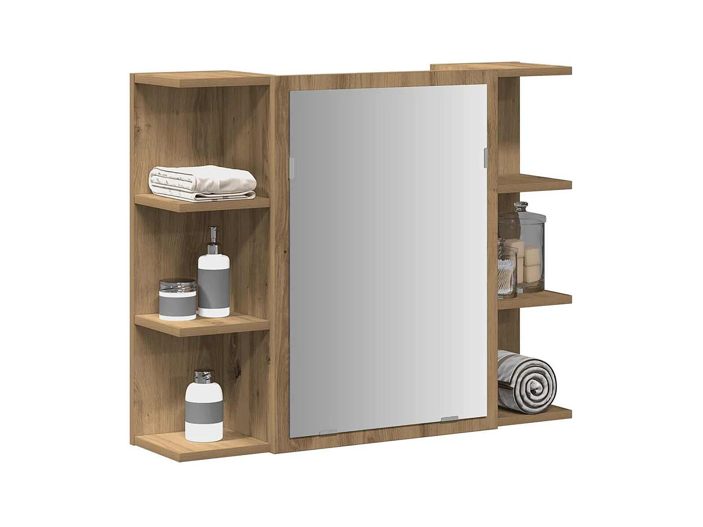 Mueble de baño con espejo fabricado artesanalmente en roble 80x20,5x64 cm