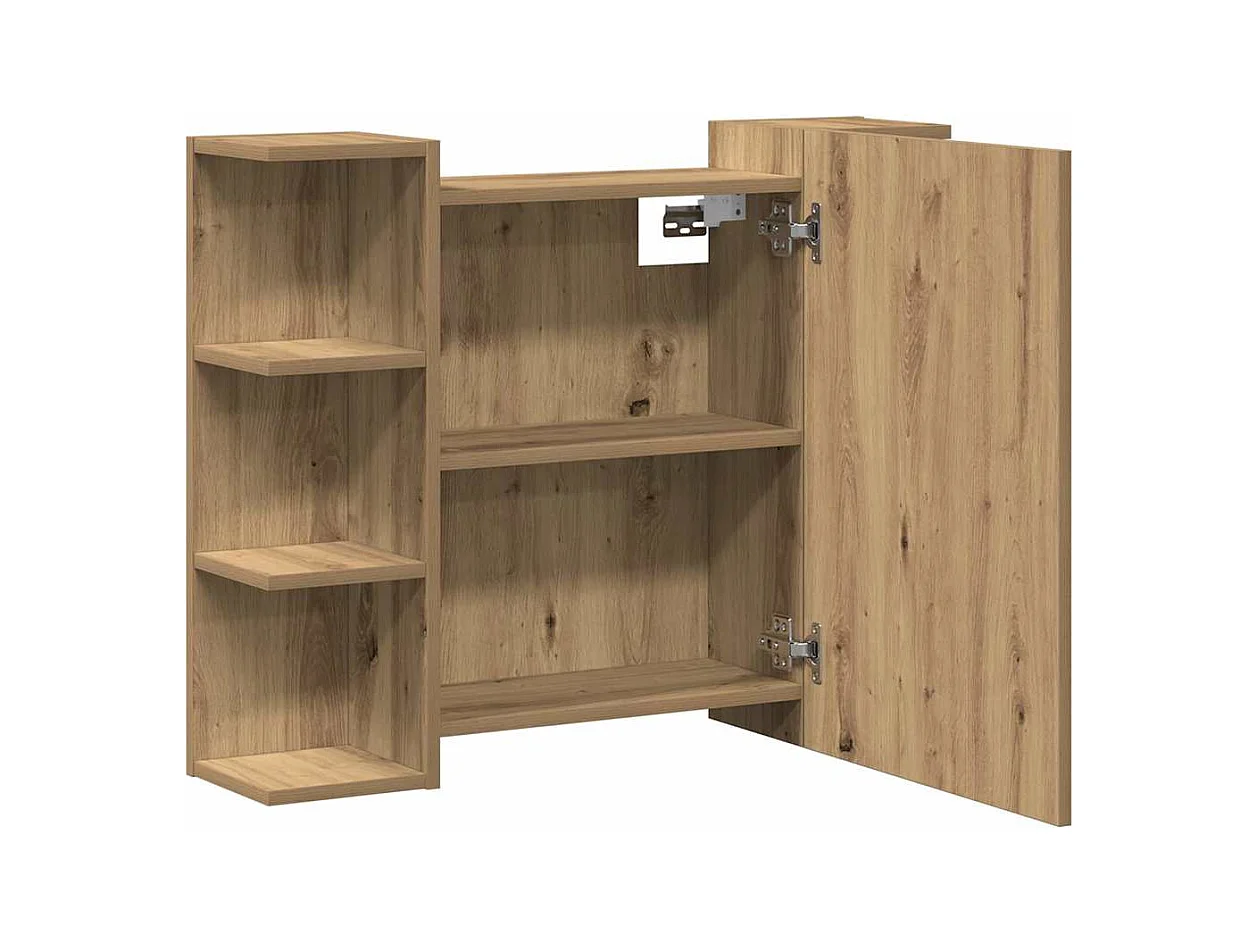 Mueble de baño con espejo fabricado artesanalmente en roble 80x20,5x64 cm