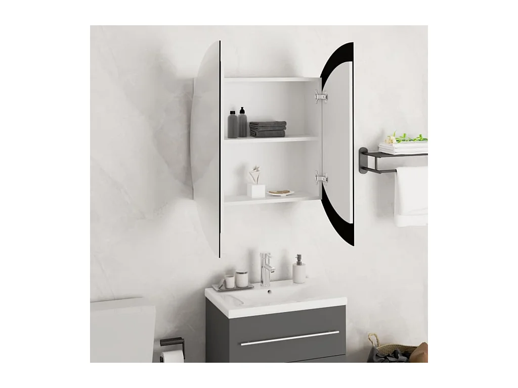 Ronde spiegelkast voor in de badkamer met ledverlichting, wit, 54 x 54 x 17,5 cm