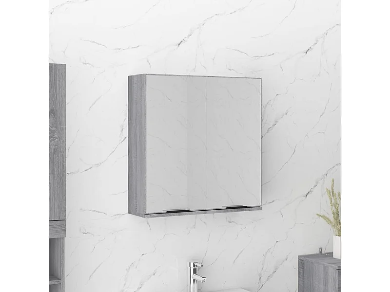 Mobiletto con specchio da bagno grigio Sonoma 64x20x67 cm