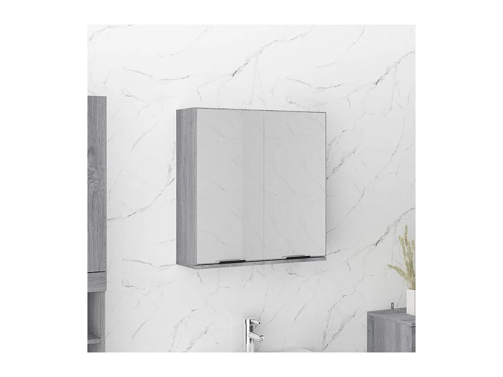 Mobiletto con specchio da bagno grigio Sonoma 64x20x67 cm