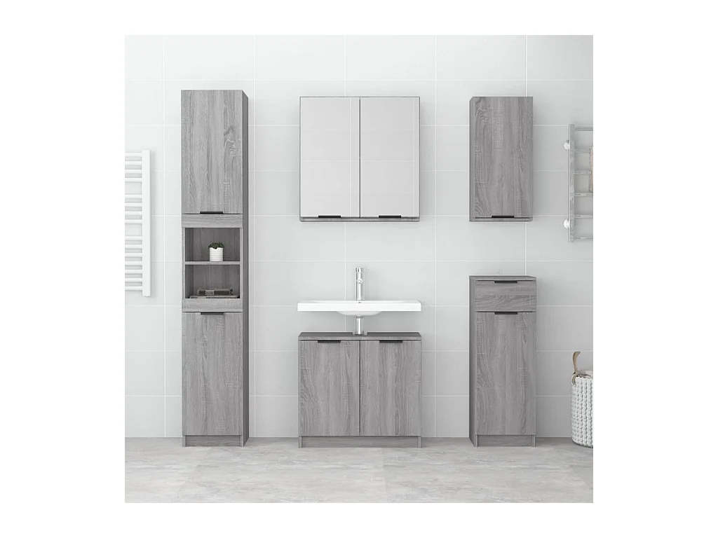 Mobiletto con specchio da bagno grigio Sonoma 64x20x67 cm