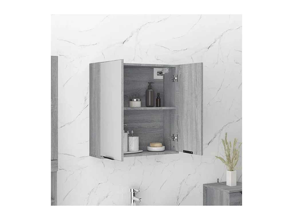 Mobiletto con specchio da bagno grigio Sonoma 64x20x67 cm