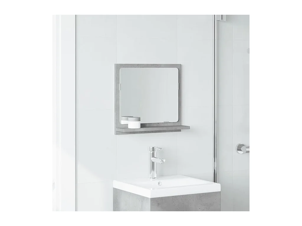 Mobiletto per bagno con specchio in legno ingegnerizzato grigio cemento