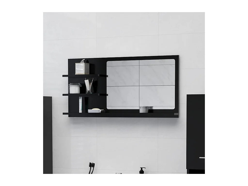 Miroir de salle de bain noir 90x10,5x45 cm bois d’ingénierie