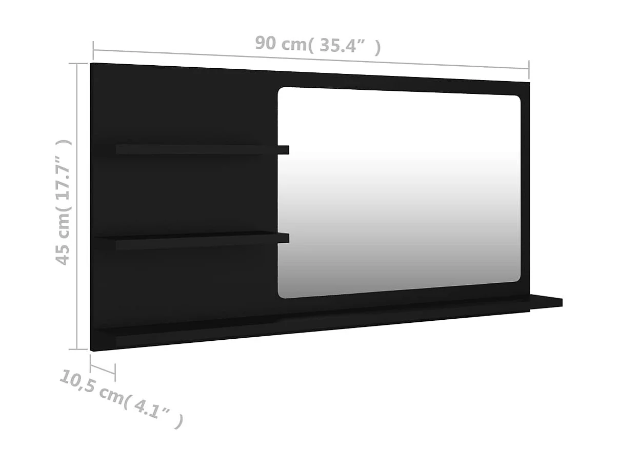 Miroir de salle de bain noir 90x10,5x45 cm bois d’ingénierie