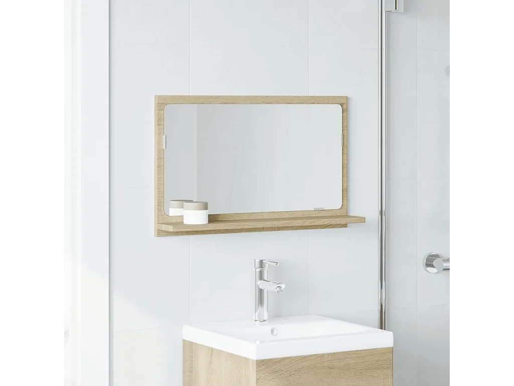 Mensola da bagno con specchio in legno ingegnerizzato Sonoma Oak