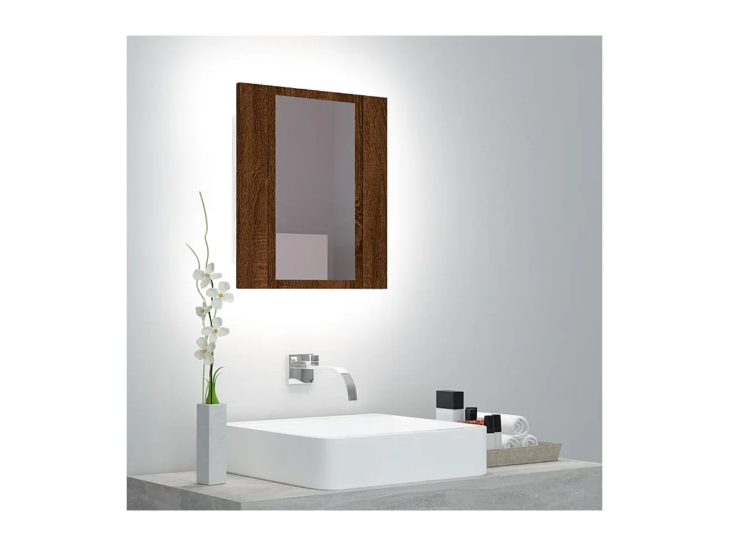Armario de baño con espejo LED roble marrón 40x12x45 cm