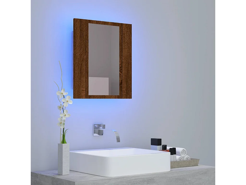 Armario de baño con espejo LED roble marrón 40x12x45 cm