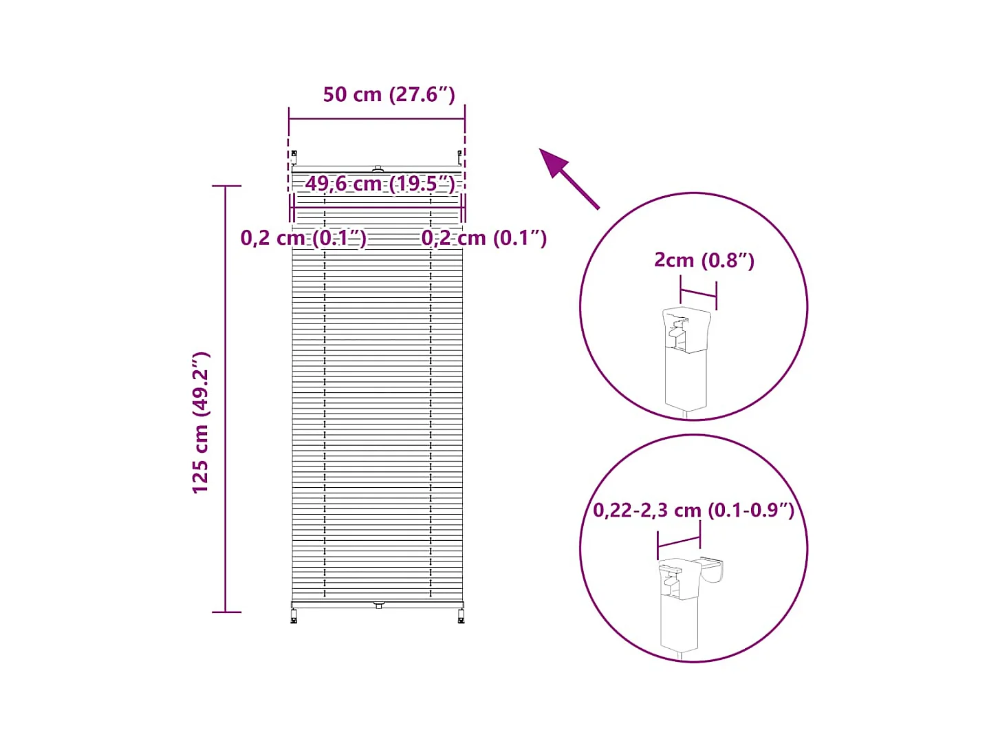 Tenda plissettata 50x125 cm Bianca