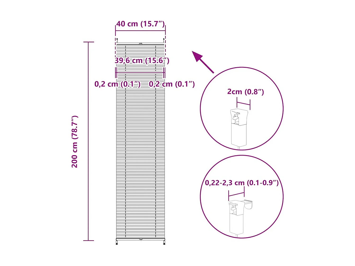 Tenda plissettata 40x200 cm Bianca