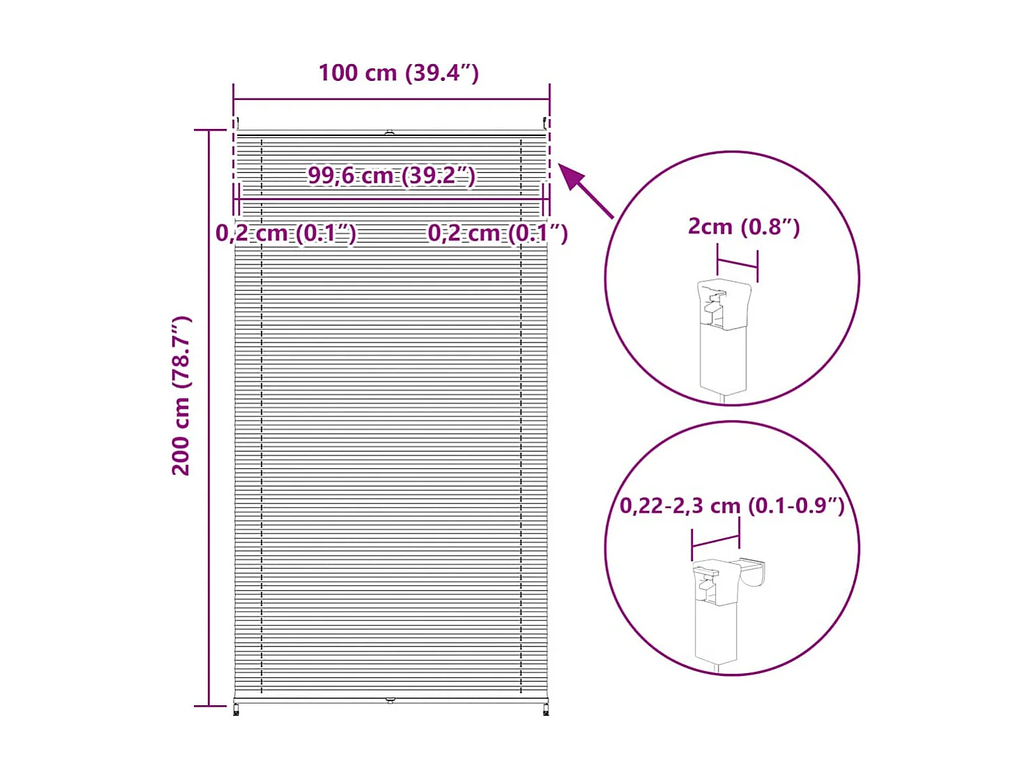 Estor plisado 100x200 cm Blanco