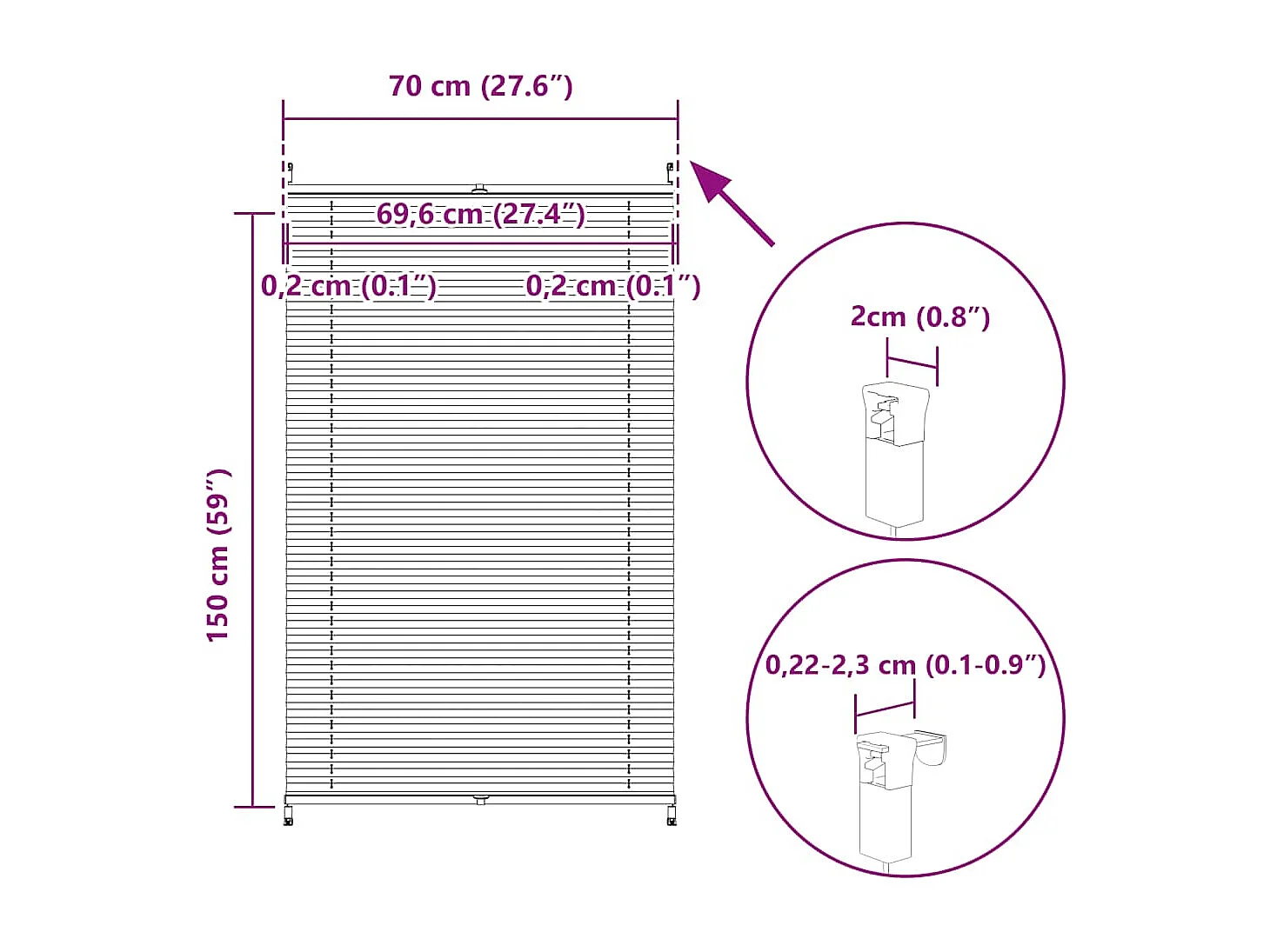 Estor plisado 70x150 cm Blanco