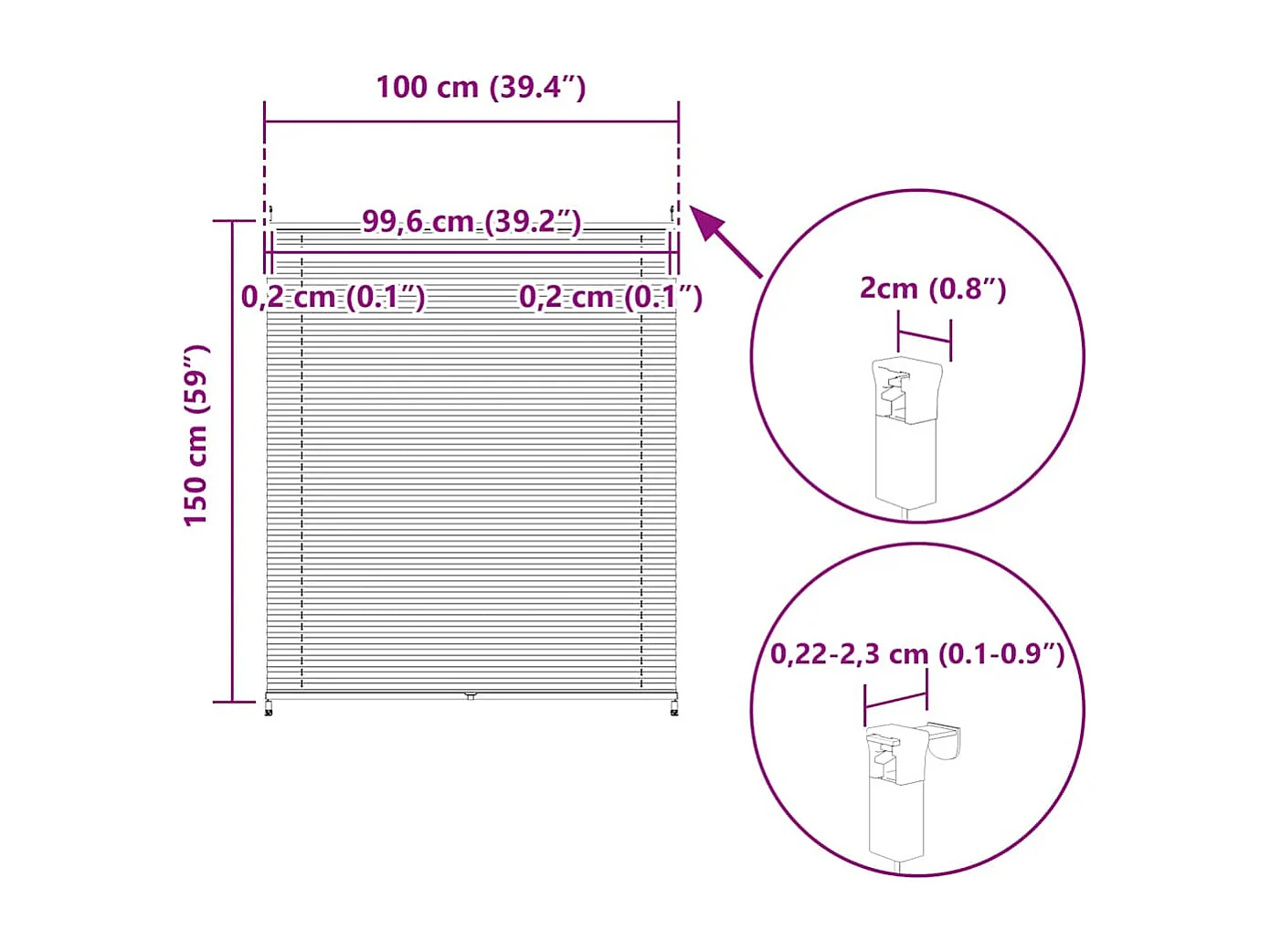 Estor plisado 100x150 cm Blanco