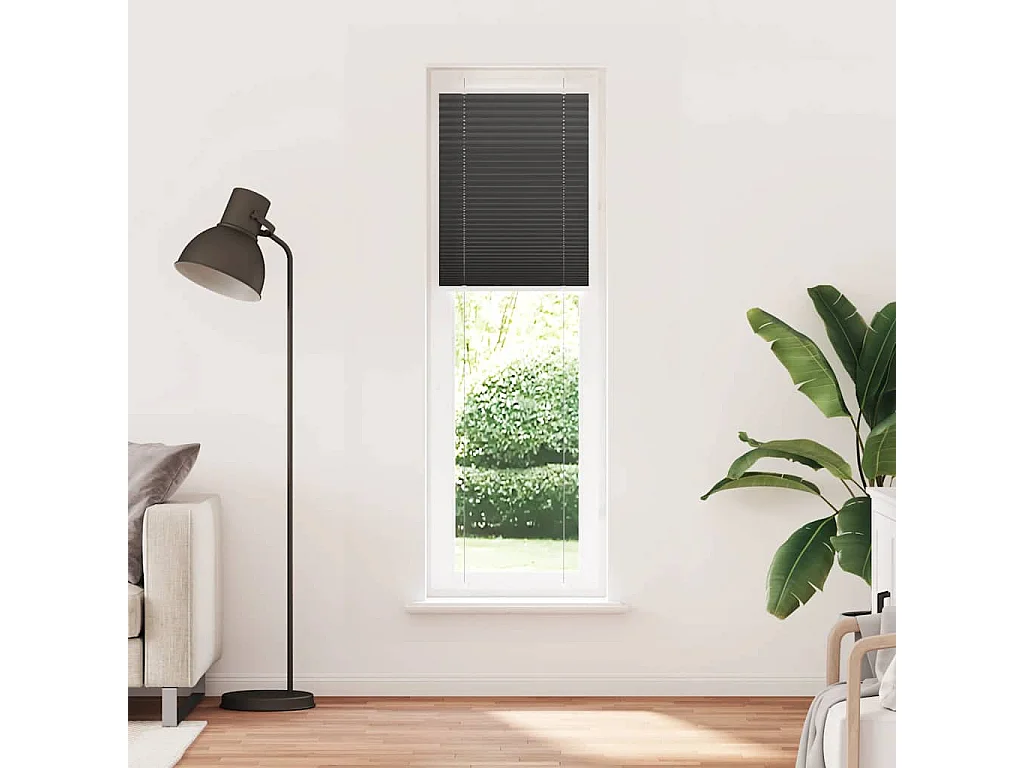 Tenda plissettata nera 65x200 cm larghezza tessuto 64,4 cm poliestere