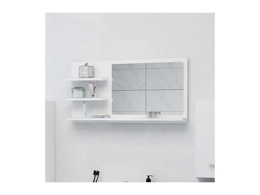 Espejo de baño blanco 90x10,5x45 cm madera de ingeniería