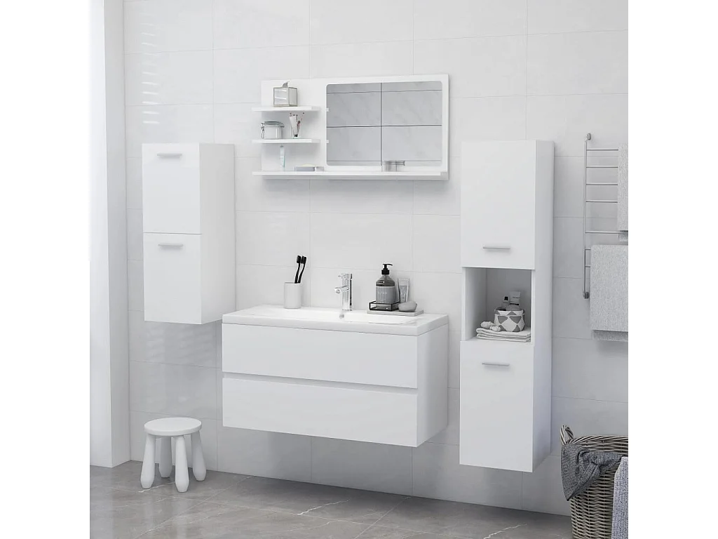 Espejo de baño blanco 90x10,5x45 cm madera de ingeniería