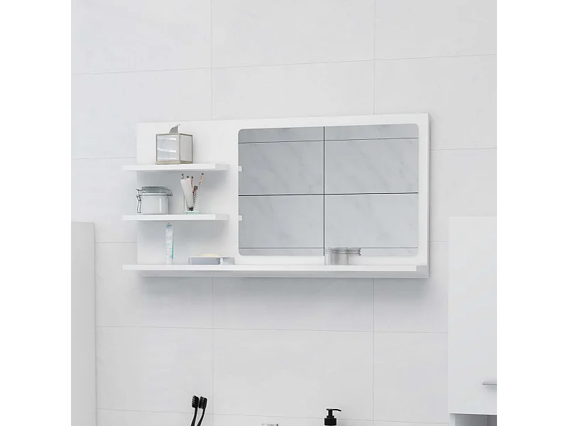 Espejo de baño blanco 90x10,5x45 cm madera de ingeniería