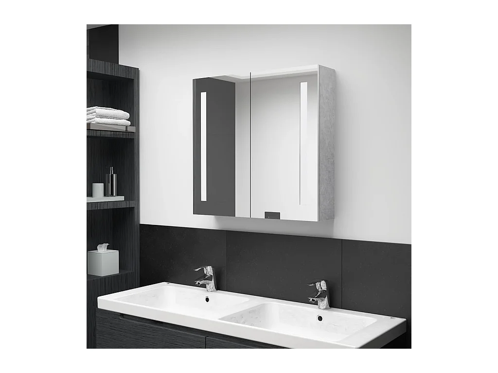 Mobiletto da bagno con specchio LED grigio cemento 62x14x60 cm